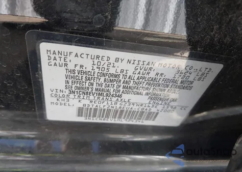 2021 Nissan Versa Sv Xtronic Cvt z USA, uszkodzony, nr VIN 3N1CN8EV1ML924346